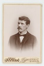 Antique c1880s Cabinet Card Very Handsome Man With Trimmed Mustache Reading, PA picture