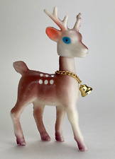 Soft Plastic Christmas Reindeer Vintage 1960s Head Moves Bell Hong Kong picture