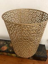 Vintage Mid Century Modern Gold Waste Trash Can Metal Atomic picture