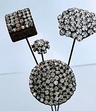 Lot of 4 Antique Victorian Prong set Rhinestone Hatpins Long picture