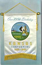 The Official Kansas Centennial Seal 100th Birthday Vintage Chrome Postcard B28 picture