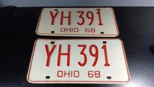 PAIR ~ YH 391 ~ 1968 '68 OHIO EMBOSSED METAL LICENSE PLATES RED & WHITE picture