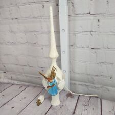 VTG Christmas Finial Tree Topper White Plastic Glittery Turquoise Angel Lighted picture