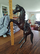 VINTAGE Rearing Horse LEATHER WRAPPED HORSE STATUE W/SADDLE BRIDLE picture
