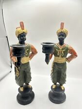 A Vintage pair Of An Iron African  Candle Holders With Beautiful Colors 9.5 Inc picture