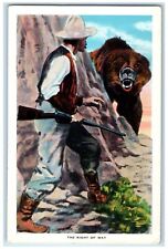 c1930's The Right Of Way Man Rifle Bear Hunting Unposted Vintage Postcard picture