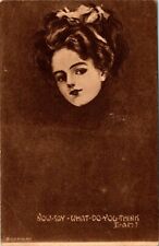 c1912 Beautiful Woman Face Eyes Hair Art Nouveau Vintage Postcard  picture
