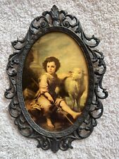 Vintage Ornate Italian Metal-Framed Victorian Painting Wall Hanger  picture