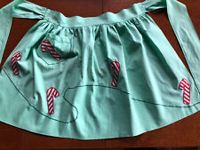 Vitg Half Apron Christmas Green with Candy Canes Pocket Handmade Retro Kitchen  picture
