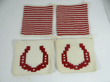 Vintage Lot of 4 Red White Potholders Horseshoe picture