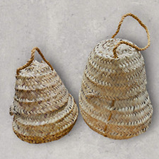 Two Straw Beehive SKEP BeeHive Baskets w/ Handle Woven Decorative Prim Farmhouse picture