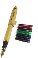 450 Normal Nib Fountain Pen Golden with 5 Color Ink Cartridges picture