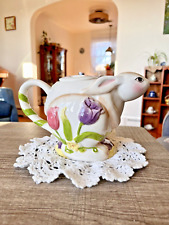 Pretty Bella Casa By Ganz Bunny Rabbit And Tulips 6 Cup Easter Spring Teapot picture