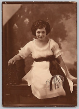 Photograph Vintage Portrait Beautiful Woman White Dress Bench Sepia 5 x 7 picture