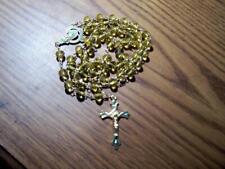 Unique Vintage Catholic Gold Amber Glass Crystal Rosary Gold Tone Crucifix 20