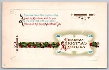 Hearty Christmas Greetings Antique Embossed Postcard (w/ Poem & Unique Artwork) picture