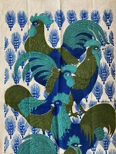 MCM Linen Tea Towel Chicken Rooster  Blue Green Wall Art Farmhouse Kitchen Table picture