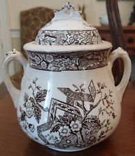 WEDGWOOD BEATRICE OVERSIZED SUGAR BOWL W/ LID BROWN TRANSFERWARE 1880s picture