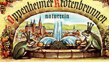 Anthropomorphic Frog King Toast Oppenheimer Rheinhessen German Wine Label 1960s picture