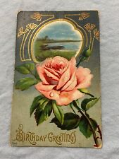 Birthday Greetings 396 Red Green Rose With Stems Embossed Post Card 5.5