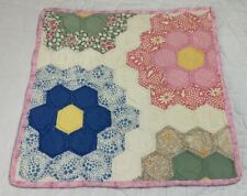 Vintage Patchwork Quilt Table Topper, Flower Garden, Hand Quilted, 1930’s picture