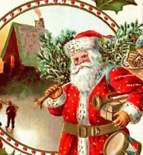 C.1910s Christmas. Santa With Toy Sack Tree. Drum. Trumpet Dresden. VTG Postcard picture