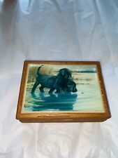 VTG Kimberly Graphic Art Tile Black Labrador Retrievers Wood Trinket Jewelry Box picture
