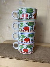 Set Of Four Large Vintage Soup Mugs - Made In Korea - Vegetable Theme picture
