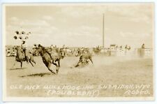 RPPC Postcard Rodeo Sheridan WY Ole Rice Bulldogging Doubleday Unposted picture