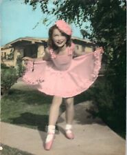 1940s Colorized 10 year Old Girl Ballet Dancer Wearing Ballet Shoes Vtg Photo picture