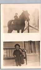 BOY & FIDDLE MULTIVIEW HORSE c1910 real photo postcards rppc violin family house picture