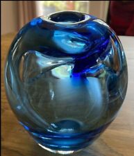 James Kingwell Icefire Glassworks Swirl Blue Handblown Glass Vase With Bubbles picture