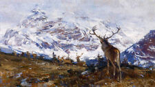 Stunning oil painting wild animal deer in winter landscape - impressionism scene picture
