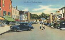 c1940s Main Street Cars Signs Stores Scene Winthrop Linen ME Maine P364 picture