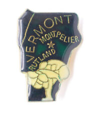 Vermont State Outline Flowers Green Vintage Enamel Lapel Pin picture