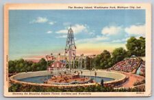 Monkey Island Washington Park Michigan City IN Indiana Linen Postcard  picture