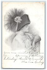 Corwith Iowa IA Postcard Pretty Woman Unique Hat With Flower 1910 Posted Antique picture