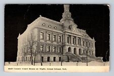 Grand Island NE-Nebraska, Hall County Court House Night, Vintage c1913 Postcard picture