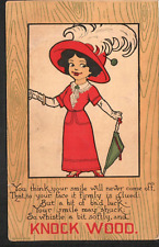 Antique Postcard Humor Lady Woman Big Hat Knock Wood Poem Aurora MO 1913 picture