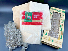 Vintage Christmas White Cotton Snow Mat & West Germany Silver Garland Mixed Lot picture