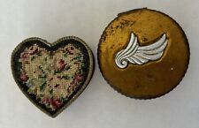 Vintage Powder Case Compacts Lot of 2 Embroidered Heart - Evening Paris Bourjois picture
