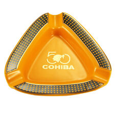 Yellow Ceramic Triangle-Shaped Cigar Ashtray Hold 3 Cigars Cigarettes Ash Holder picture