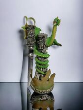 Green Dragon Around Tower Statue With Blade Fantasy Collectible Figurine 16.5” picture
