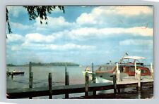 Detroit MI, Boats On Detroit River Scene, Michigan Vintage Postcard picture