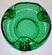 Viking Glass Green Cigar Ashtray MCM Crackle Folded Art Glass Vintage picture