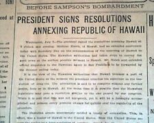 ANNEXATION OF HAWAII to United States William McKinley Signs 1898 old Newspaper picture