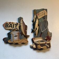 Vintage MCM Home Interiors Gone Fishing & Bait Wall Decor 5003-1A 2A Fish Lure picture