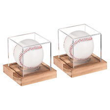2pc Acrylic Baseball Holder Display Case Built in Stand for Display Walnut Wood picture