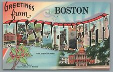 Boston Massachusetts Large Letter Greetings Linen Postcard Posted 1945 picture