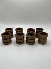 Vintage  MCM Wooden Napkin Ring Holders Medium Tone Set of 8 picture